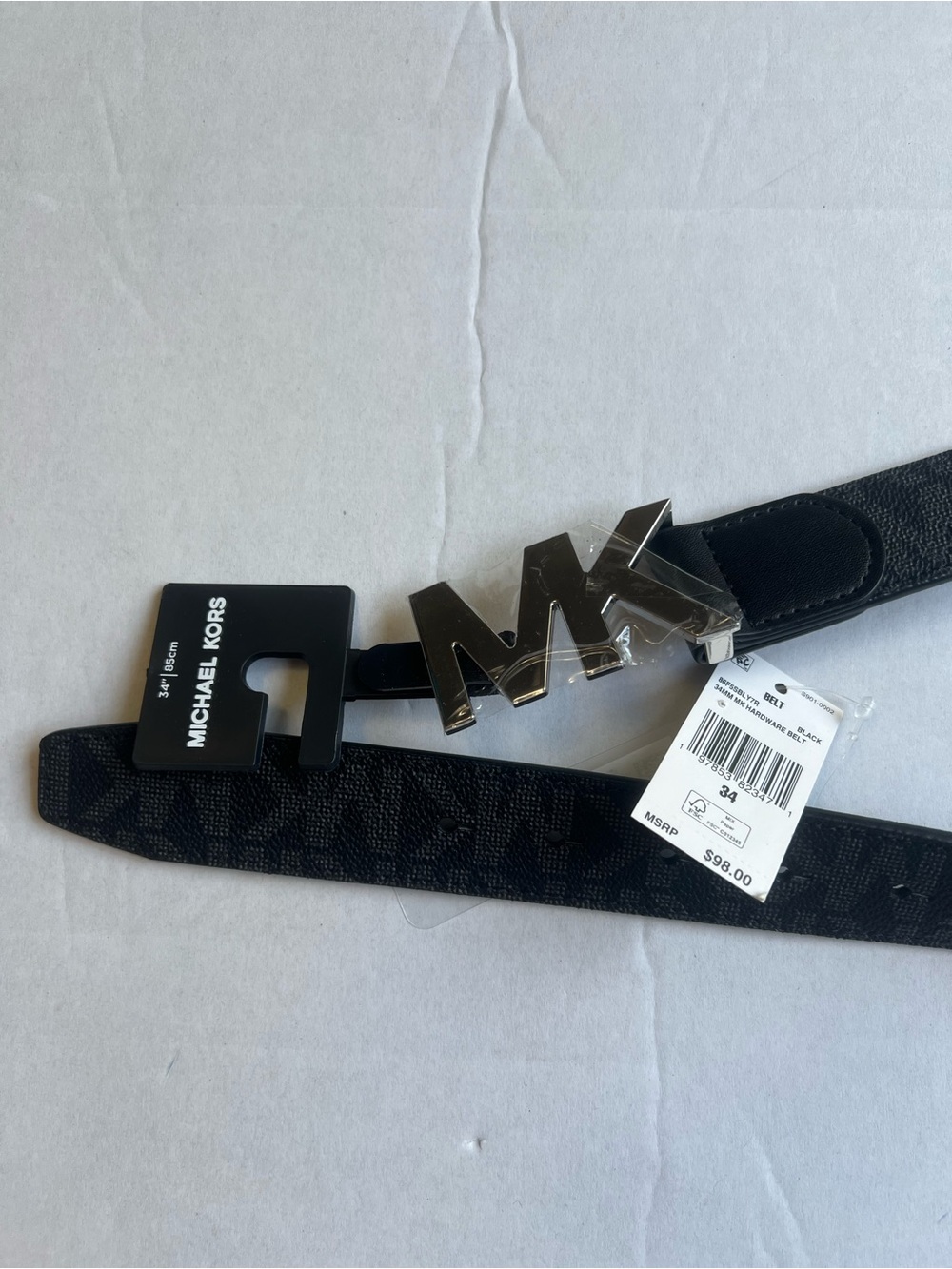 Michael Kors Men's Black Logo MK Buckle Belt with Silver Hardware